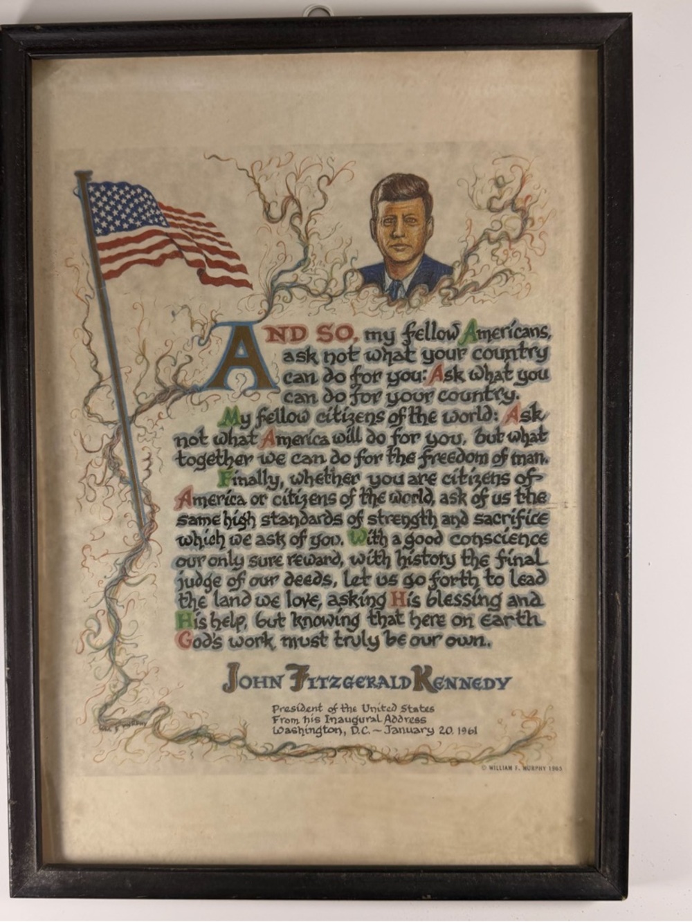 Framed John F. Kennedy Inaugural Quote Art - Patriotic Blue & Red
